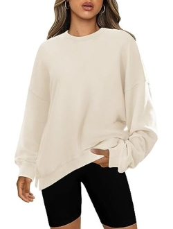 SENSERISE Womens Casual Crewneck Sweatshirt Long Sleeve Solid Color Shirt Soft Lightweight Loose Top