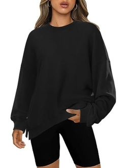 SENSERISE Womens Casual Crewneck Sweatshirt Long Sleeve Solid Color Shirt Soft Lightweight Loose Top