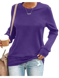 SENSERISE Womens Casual Crewneck Sweatshirt Long Sleeve Solid Color Shirt Soft Lightweight Loose Top