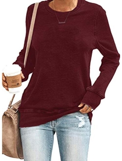 SENSERISE Womens Casual Crewneck Sweatshirt Long Sleeve Solid Color Shirt Soft Lightweight Loose Top