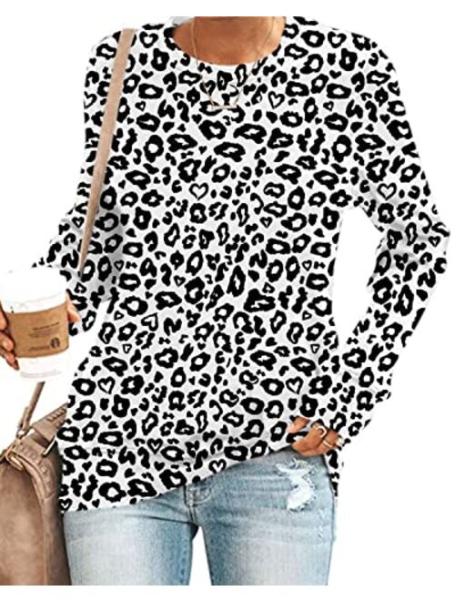 SENSERISE Womens Casual Crewneck Sweatshirt Long Sleeve Solid Color Shirt Soft Lightweight Loose Top