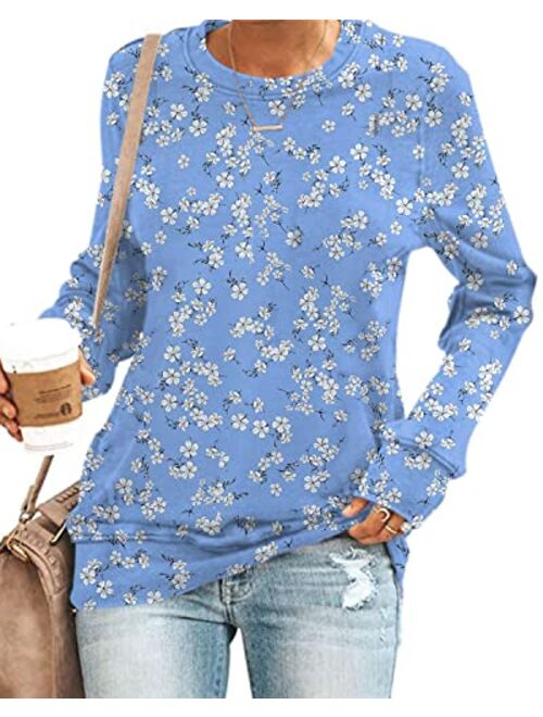 SENSERISE Womens Casual Crewneck Sweatshirt Long Sleeve Solid Color Shirt Soft Lightweight Loose Top