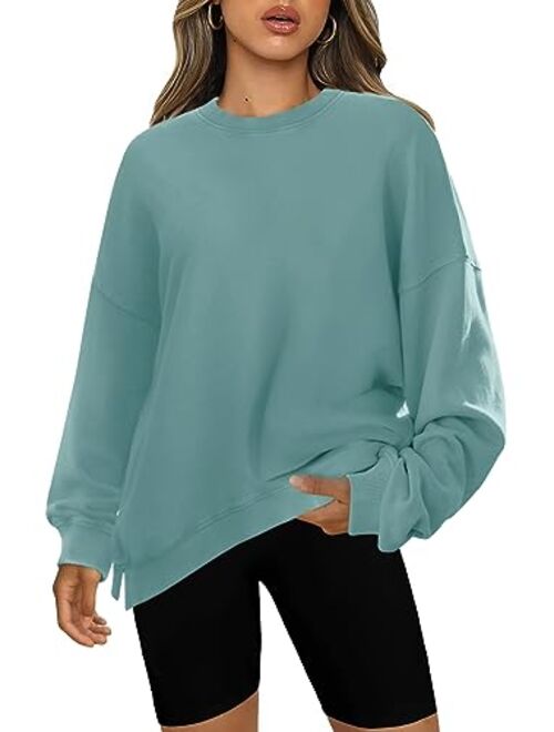 SENSERISE Womens Casual Crewneck Sweatshirt Long Sleeve Solid Color Shirt Soft Lightweight Loose Top