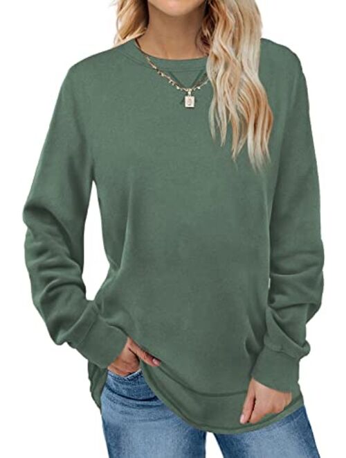 SENSERISE Womens Casual Crewneck Sweatshirt Long Sleeve Solid Color Shirt Soft Lightweight Loose Top