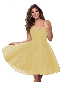 WaterDress Short V-Neck Tulle Homecoming Dresses Sparkly for Teens Spaghetti Straps Cocktail Dresses WD039