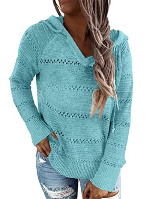 BLENCOT Women's Lightweight Color Block Hooded Sweaters Drawstring Hoodies Pullover Sweatshirts