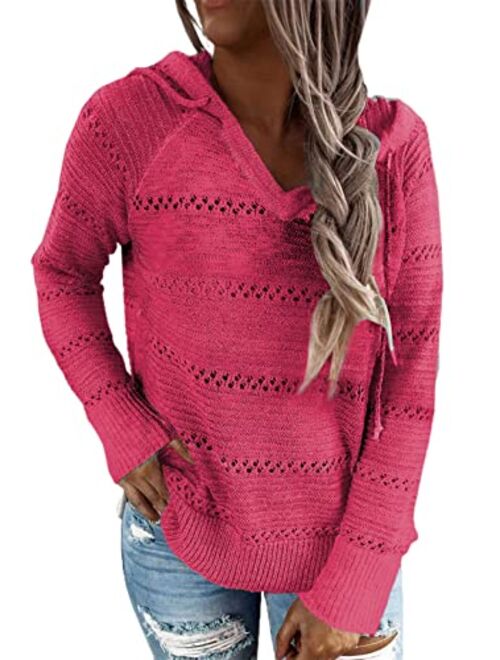 BLENCOT Women's Lightweight Color Block Hooded Sweaters Drawstring Hoodies Pullover Sweatshirts