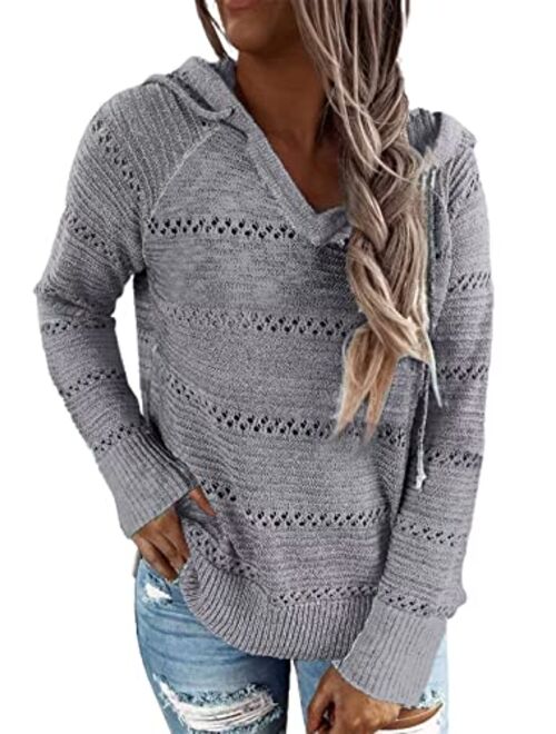 BLENCOT Women's Lightweight Color Block Hooded Sweaters Drawstring Hoodies Pullover Sweatshirts