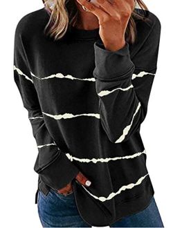 Acelitt Women Long Sleeve Crewneck Sweatshirt Side Split Pullover Tops