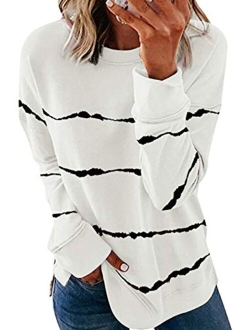 Acelitt Women Long Sleeve Crewneck Sweatshirt Side Split Pullover Tops