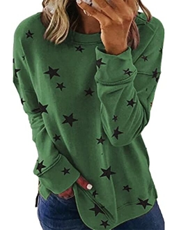 Acelitt Women Long Sleeve Crewneck Sweatshirt Side Split Pullover Tops