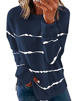 Acelitt Women Long Sleeve Crewneck Sweatshirt Side Split Pullover Tops