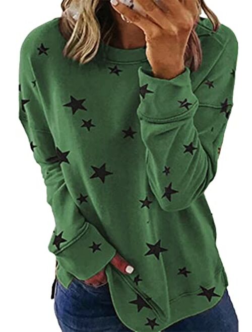 Acelitt Women Long Sleeve Crewneck Sweatshirt Side Split Pullover Tops