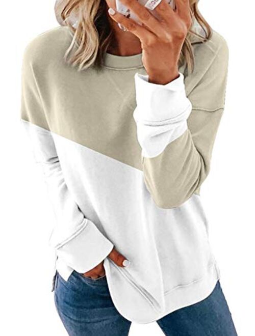 Acelitt Women Long Sleeve Crewneck Sweatshirt Side Split Pullover Tops