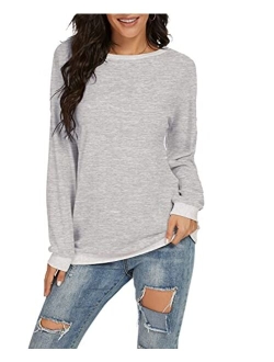 JINKESI Women Long Sleeve Tops Color Block Sweatshirts Round Neck Loose Tunic Top