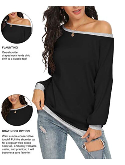 JINKESI Women Long Sleeve Tops Color Block Sweatshirts Round Neck Loose Tunic Top