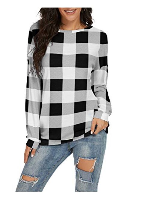 JINKESI Women Long Sleeve Tops Color Block Sweatshirts Round Neck Loose Tunic Top