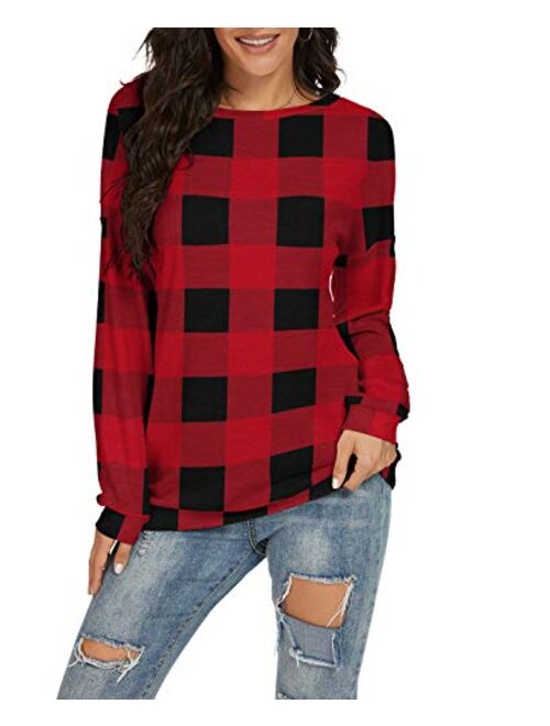 JINKESI Women Long Sleeve Tops Color Block Sweatshirts Round Neck Loose Tunic Top