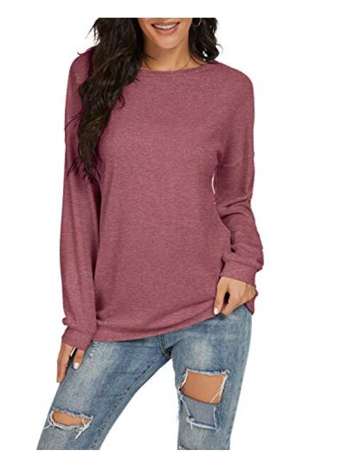 JINKESI Women Long Sleeve Tops Color Block Sweatshirts Round Neck Loose Tunic Top