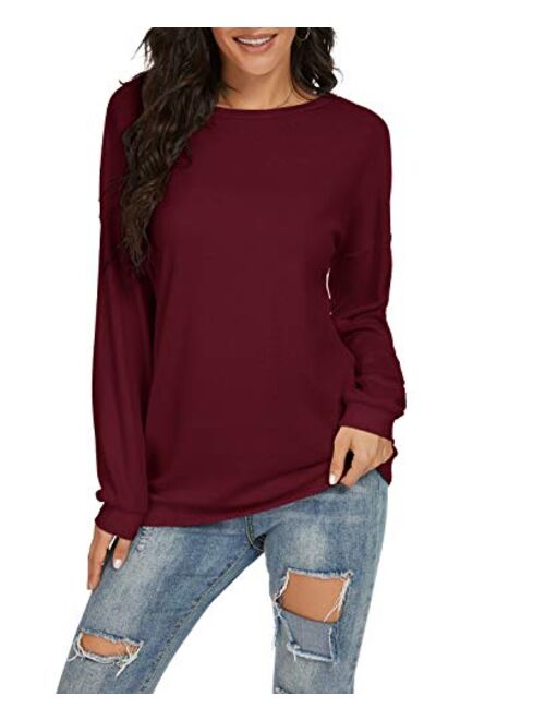 JINKESI Women Long Sleeve Tops Color Block Sweatshirts Round Neck Loose Tunic Top