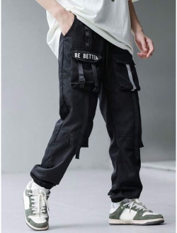 Tween Boy Letter Graphic Buckle Detail Flap Pocket Cargo Pants