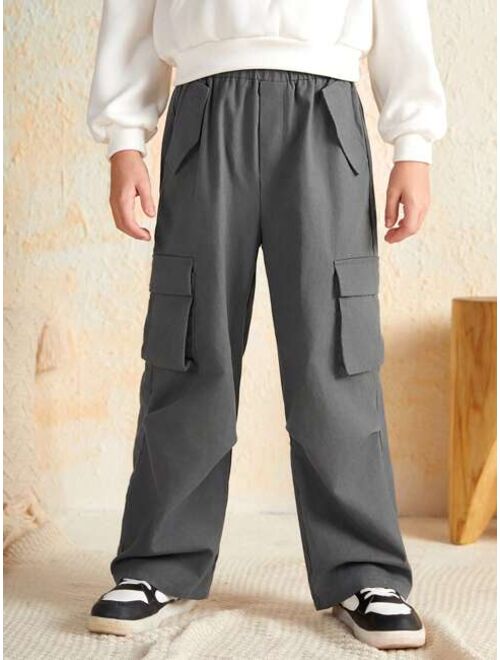 SHEIN Kids EVRYDAY Tween Boy Flap Pocket Side Cargo Pants