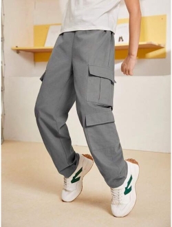 SHEIN Kids HYPEME Tween Boy Flap Pocket Side Cargo Pants