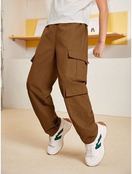 SHEIN Kids HYPEME Tween Boy Flap Pocket Side Cargo Pants