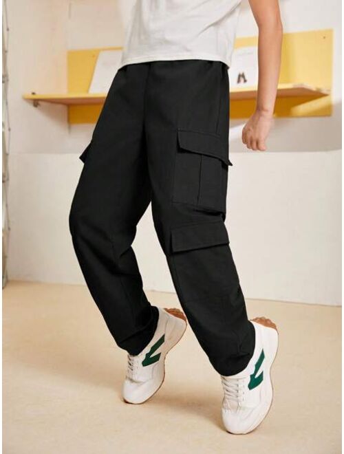 SHEIN Kids HYPEME Tween Boy Flap Pocket Side Cargo Pants