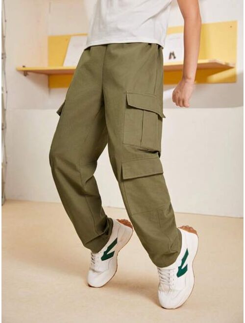 SHEIN Kids HYPEME Tween Boy Flap Pocket Side Cargo Pants