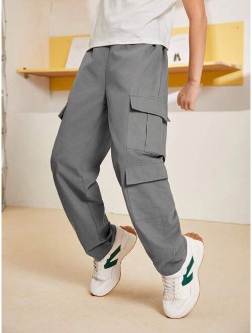 SHEIN Kids HYPEME Tween Boy Flap Pocket Side Cargo Pants