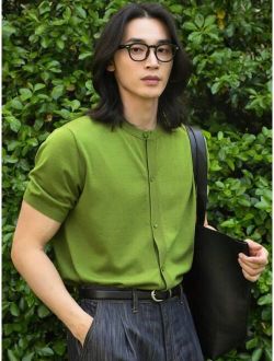 Men Solid Button Front Knit Top