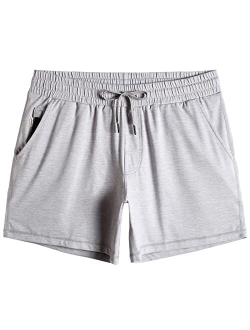 Mens Workout Shorts 5" Short Shorts Soft Stretch Running Gym Athletic Shorts with Zip Pockets