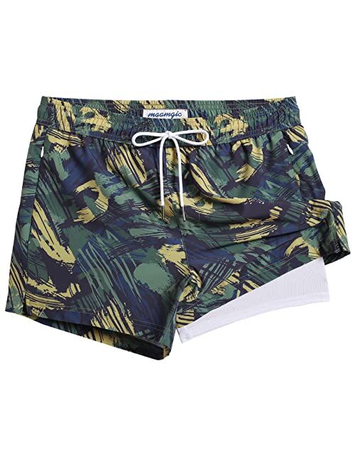 maamgic Mens Swim Trunks with Compression Liner Short Stretch Mens Bathing Suit Quick Dry Mens Swimming Trunks Mens Swimsuit