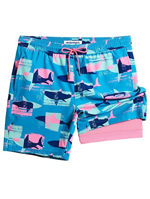 maamgic Mens Swim Trunks with Compression Liner 7 Inch Inseam Mens Bathing Suit Quick Dry Mens Swimming Trunks Swimsuit