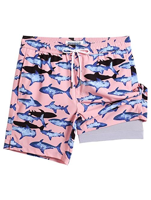 maamgic Mens Swim Trunks with Compression Liner 7 Inch Inseam Mens Bathing Suit Quick Dry Mens Swimming Trunks Swimsuit