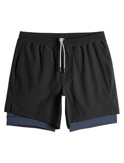 Mens Workout Shorts 2 in 1 Stretch 5 inch Inseam Gym Shorts Running Shorts with Compression Liner Zip Pocket