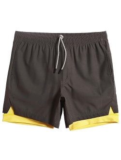 Mens Workout Shorts 2 in 1 Stretch 5 inch Inseam Gym Shorts Running Shorts with Compression Liner Zip Pocket