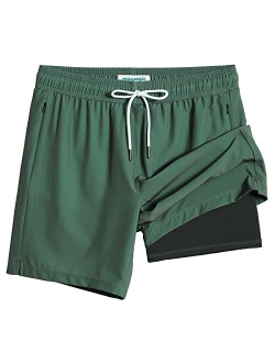 2 in 1 Mens Swim Trunks 7 Inch Swim Shorts Swim Suits Board Shorts