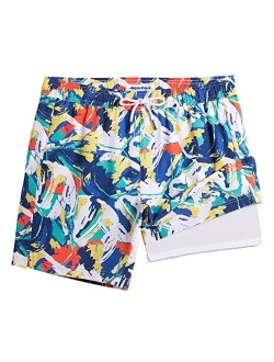 2 in 1 Mens Swim Trunks 7 Inch Swim Shorts Swim Suits Board Shorts