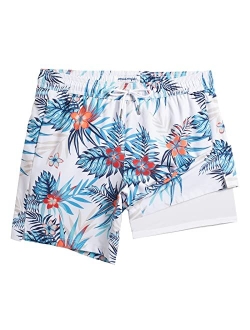 2 in 1 Mens Swim Trunks 7 Inch Swim Shorts Swim Suits Board Shorts