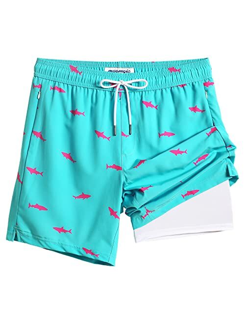 maamgic 2 in 1 Mens Swim Trunks 7 Inch Swim Shorts Swim Suits Board Shorts