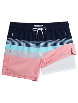 Mens Swim Trunks with Compression Liner 5" Stretch Beach Shorts Quick Dry with Zipper Pockets No-Chafing Board Shorts