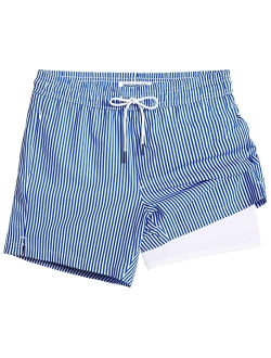 Mens Swim Trunks with Compression Liner 5" Stretch Beach Shorts Quick Dry with Zipper Pockets No-Chafing Board Shorts