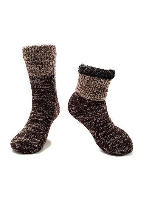 maamgic Mens Fuzzy Warm Slipper Socks Non Slip Skid Winter Cozy Knit Fleece Lining Indoor Socks with Grips for Men Teen