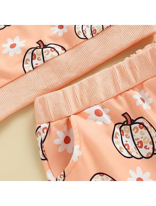 mdnhsb Toddler Baby Girl Clothes Flower Pumpkin Print Sweatshirts Elastic Waist Long Pants Sets Halloween Outfits