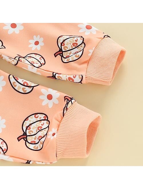 mdnhsb Toddler Baby Girl Clothes Flower Pumpkin Print Sweatshirts Elastic Waist Long Pants Sets Halloween Outfits