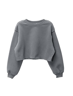 Amazhiyu Women Cropped Sweatshirt Long Sleeves Pullover Fleece Crop Tops