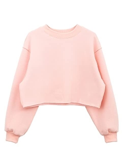 Amazhiyu Women Cropped Sweatshirt Long Sleeves Pullover Fleece Crop Tops