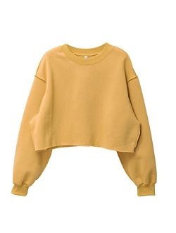 Amazhiyu Women Cropped Sweatshirt Long Sleeves Pullover Fleece Crop Tops